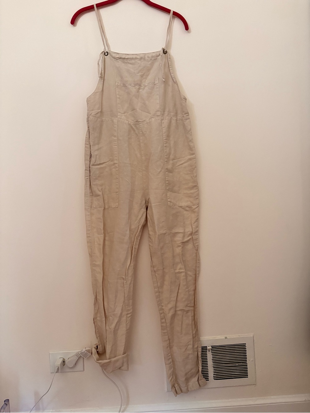 LACAUSA Oatmeal Linen-Blend Overalls with pockets - Picture 4 of 9